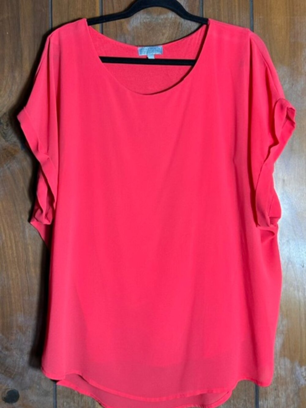 Joseph A Popover Blouse Womens Sz XL Red Built in Tank Sheer-Lined Dolman Sleeve